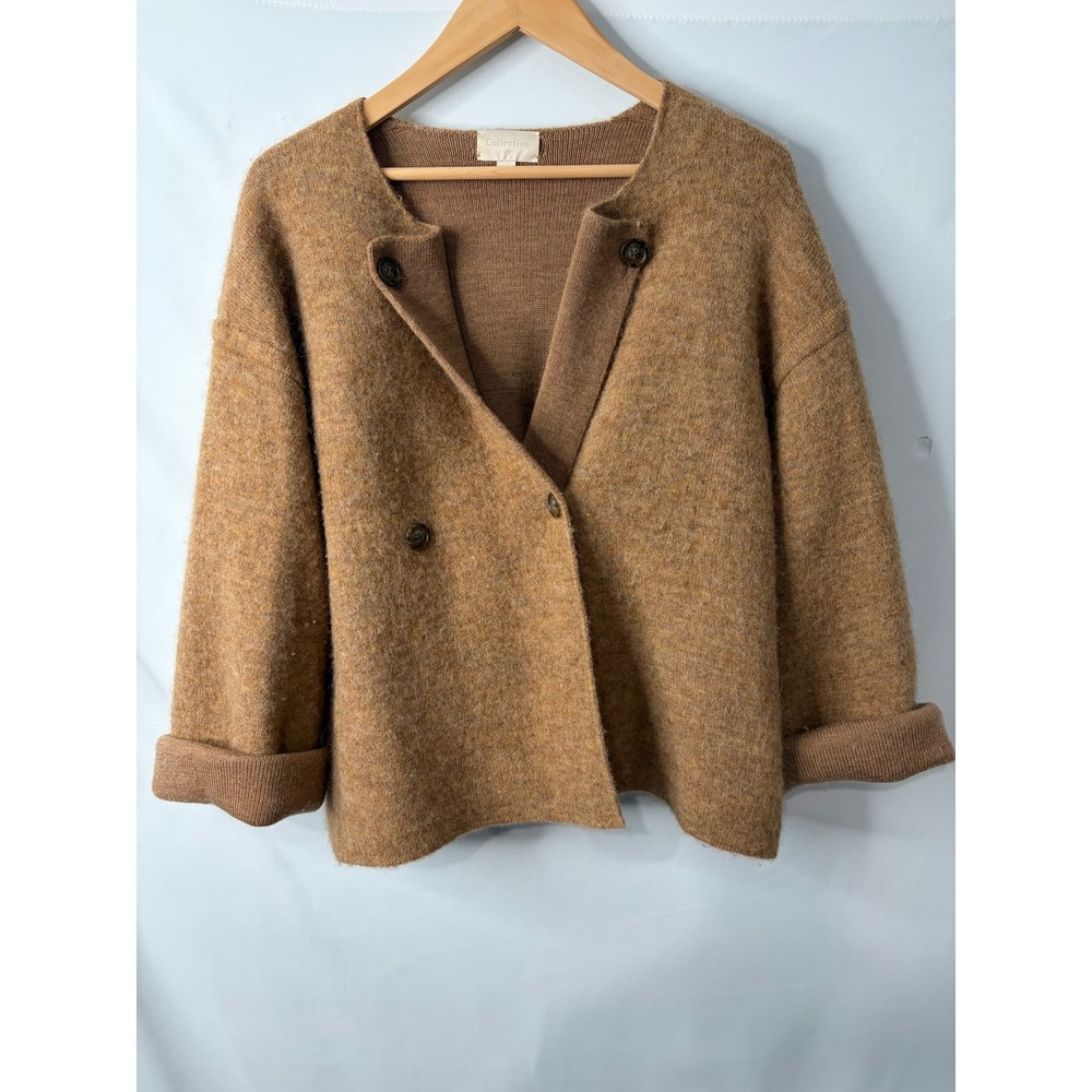 J Crew Double Breasted Cardigan Sweater Jacket Sz S Wool Alpaca Camel Luxury
